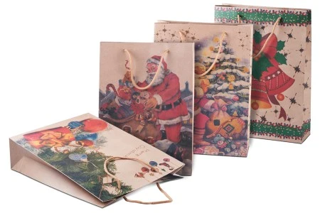 Božićna kesa sa ručkom od kanapa 240x80x330mm, u 4 dizajna - 20 kom-1