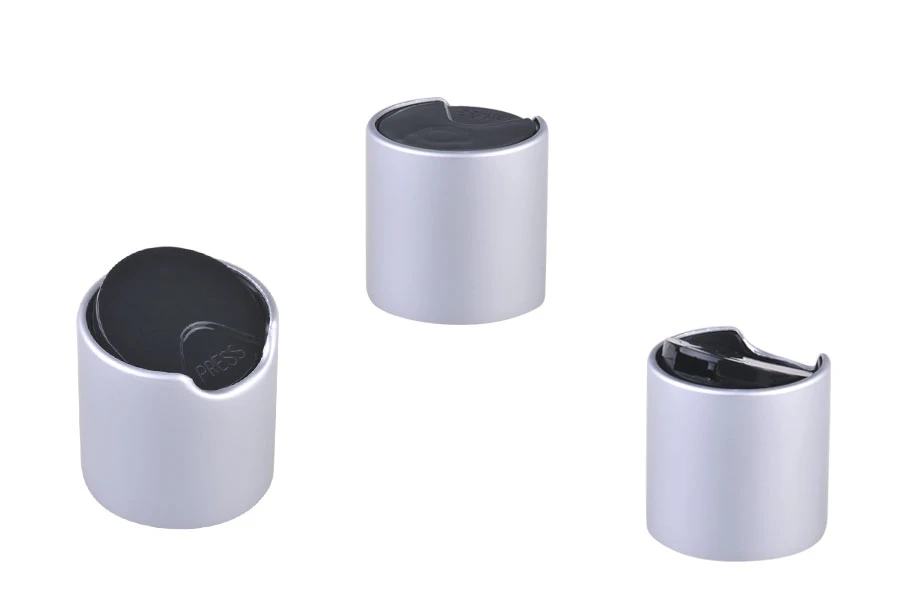 Plastični srebrni mat disk top zatvarač sa aluminijumskom presvlakom, i sa crnim diskom PP 24-dimenzije_slike
