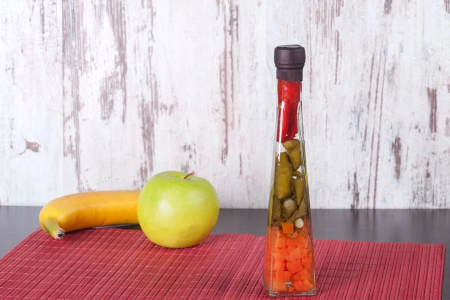 Staklena bočica 120mL sa povrćem, za dekoraciju kuhinje-dimenzije_slike