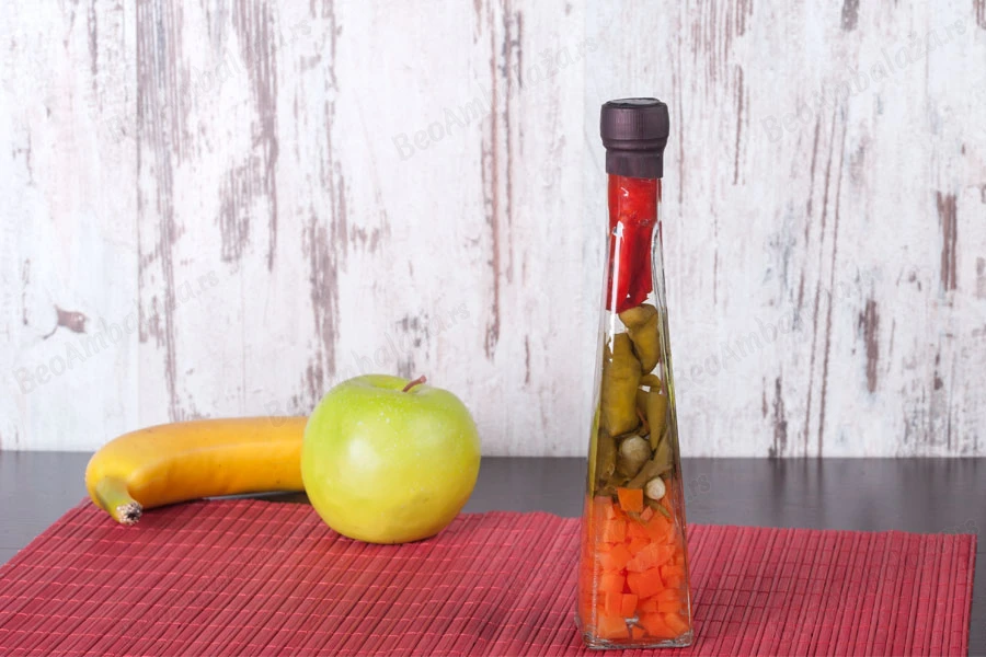 Staklena bočica 120mL sa povrćem, za dekoraciju kuhinje-dimenzije_slike