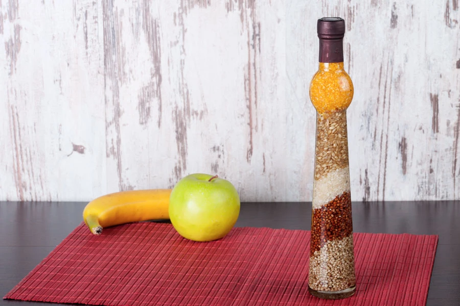 Staklena bočica 210mL sa semenkama, za dekoraciju kuhinje-dimenzije_slike