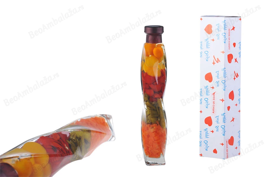 Staklena bočica 320mL sa povrćem, za dekoraciju kuhinje-dimenzije_slike