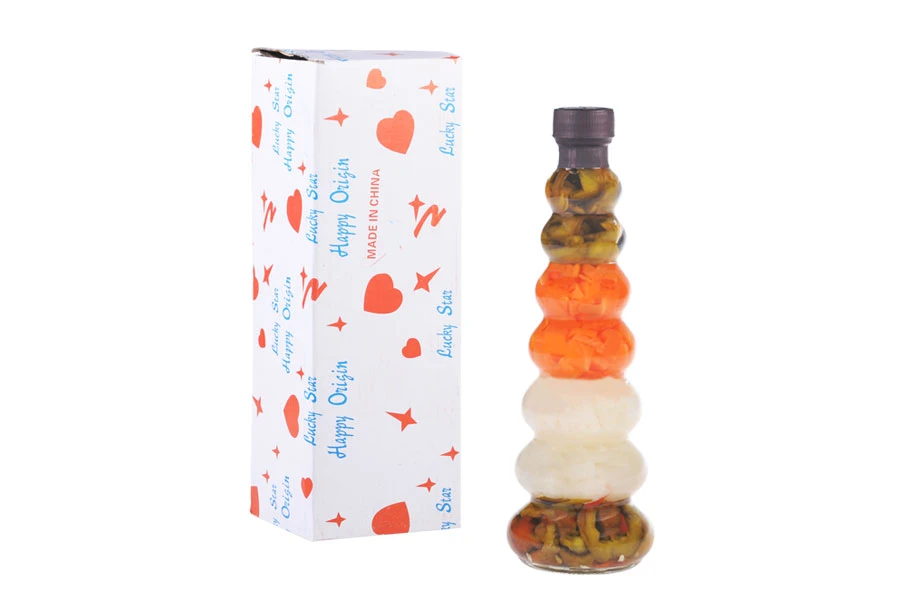 Staklena bočica 270mL sa povrćem, za dekoraciju kuhinje-dimenzije_slike