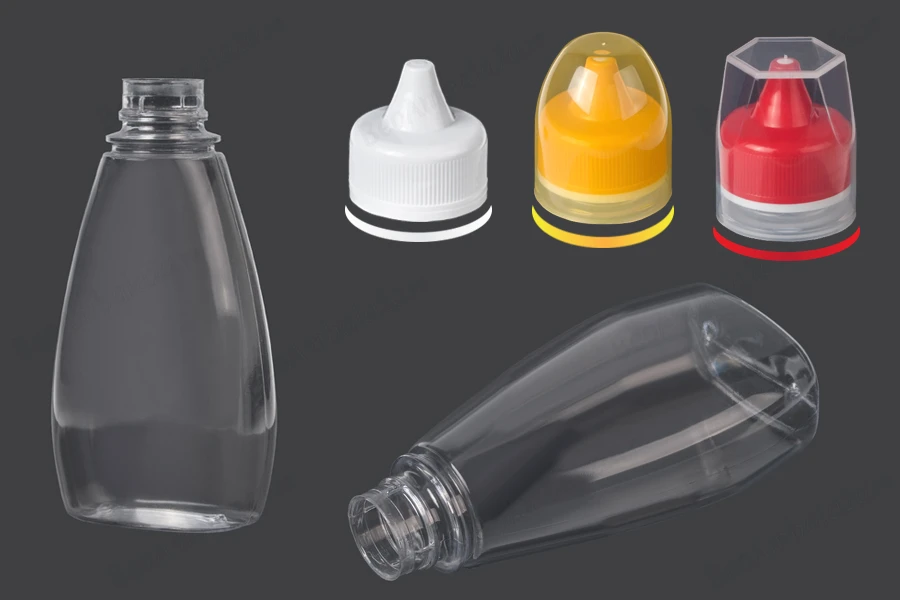 Plastična providna flaša 350mL za kečap, senf, med-dimenzije_slike