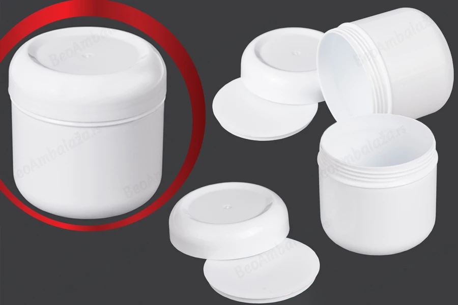 Plastična bela kutijica 100mL, sa plastičnim belim zatvaračem i međupoklopcem - 12 kom-slika_proizvoda