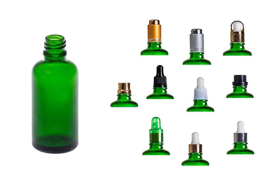 Zelena staklena bočica za etarska ulja 50mL, sa grlom PP18 - bez zatvarača Zelena staklena bočica za etarska ulja 50mL, sa grlom PP18 - bez zatvarača-grupa_slika