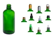Zelena staklena bočica za etarska ulja 100mL, sa grlom PP18 Zelena staklena bočica za etarska ulja 100mL, sa grlom PP18