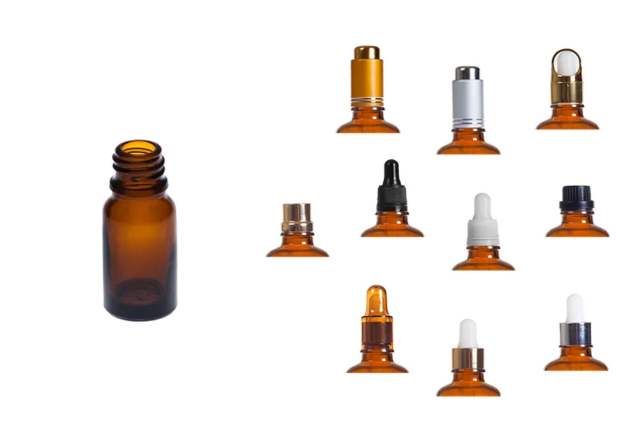 Staklena bočica 10mL za etarska ulja u braon boji, sa grlom PP18 Staklena bočica 10mL za etarska ulja u braon boji, sa grlom PP18-grupa_slika