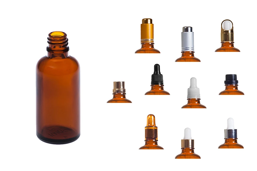 Braon staklena bočica za etarska ulja 50mL, sa grlom PP18 - bez zatvarača-grupa_slika