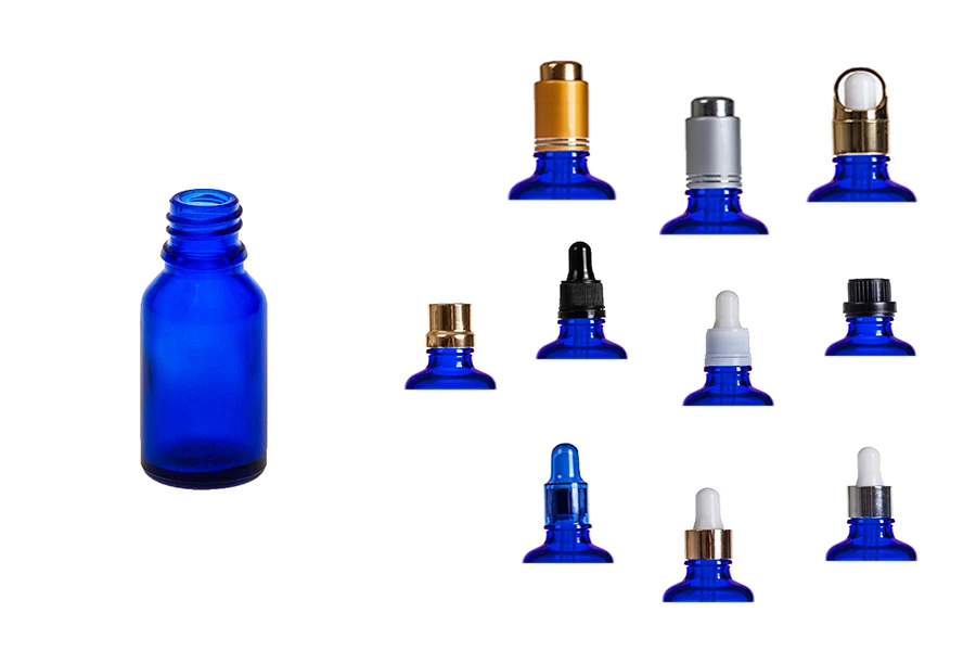Plava staklena bočica za etarska ulja 15mL, sa grlom PP18 - bez zatvarača-grupa_slika