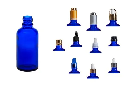 Plava staklena bočica za etarska ulja 50mL, sa grlom PP18 - bez zatvarača-7