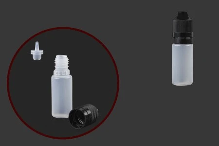 Plastična poluprovidna flašica 10mL sa crnim plastičnim zatvaračem CRC i plastičnom kapalicom, za elektronske cigarete - 50 kom-1