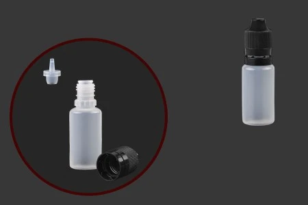 Plastična poluprovidna flašica 15mL sa crnim plastičnim zatvaračem CRC i plastičnom kapalicom, za elektronske cigarete - 50 kom-1