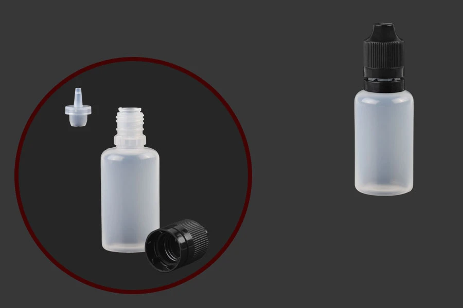 Plastična poluprovidna flašica 30mL sa crnim plastičnim zatvaračem CRC i plastičnom kapalicom, za elektronske cigarete - 50 kom Plastična poluprovidna flašica 30mL sa crnim plastičnim zatvaračem CRC i plastičnom kapalicom, za elektronske cigarete - 50 kom