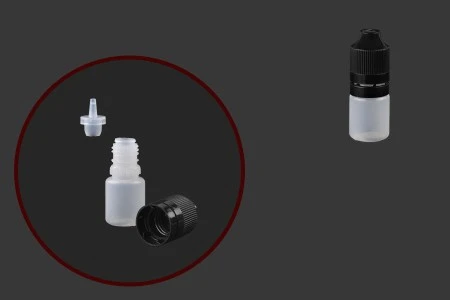Plastična poluprovidna flašica 5mL sa crnim plastičnim zatvaračem CRC i plastičnom kapalicom, za elektronske cigarete - 50 kom-1