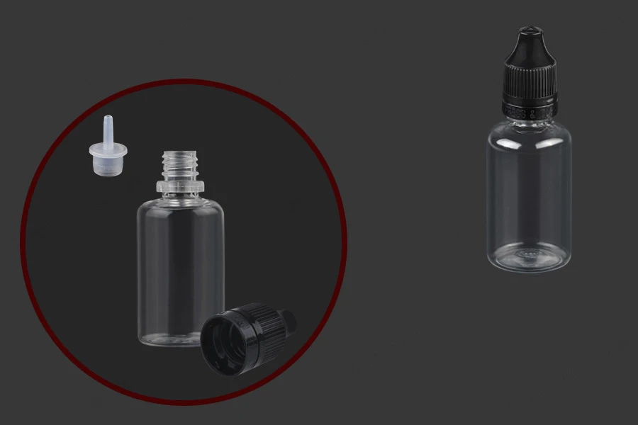 Plastična providna flašica 30mL sa crnim plastičnim zatvaračem CRC i plastičnom kapalicom, za elektronske cigarete - 50 kom-slika_proizvoda