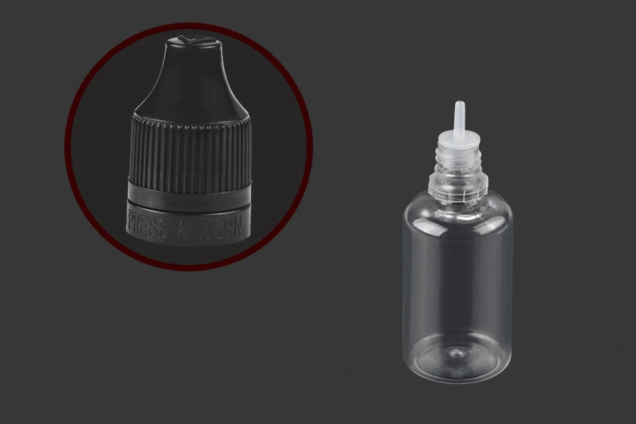 Plastična providna flašica 30mL sa crnim plastičnim zatvaračem CRC i plastičnom kapalicom, za elektronske cigarete - 50 kom-grupa_slika