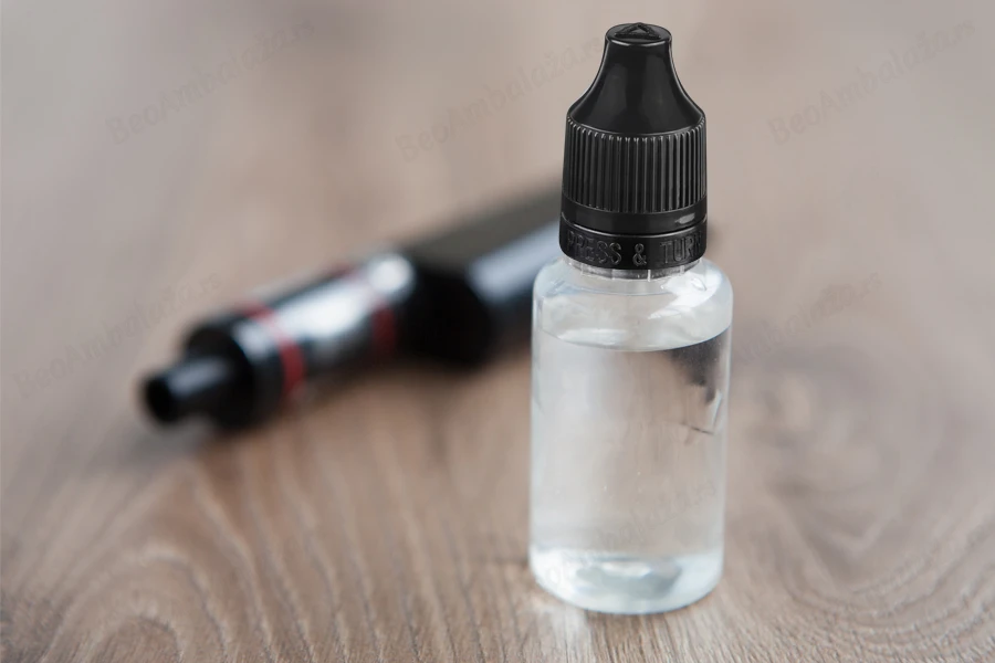 Plastična providna flašica 30mL sa crnim plastičnim zatvaračem CRC i plastičnom kapalicom, za elektronske cigarete - 50 kom-grupa_slika