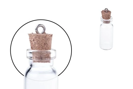 Mala, staklena flašica sa pampurnim zapušačem i kukicom za kačenje ili za dekoraciju, 12x38 mm - 25 kom-1