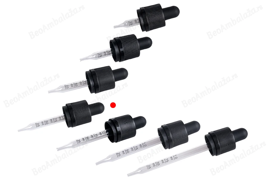 Pipeta od 20mL sa špicastim vrhom, sigurnosnim CRC zatvaranjem, mernim oznakama za zapreminu, pogodna za elektronske cigarete (crni zatvarač – crna MAT gumica) - pojedinačno pakovanje-