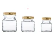 Staklena kockasta tegla za med ili kafu 212mL (za T.O. 58 zatvarač) - bez zatvarača-