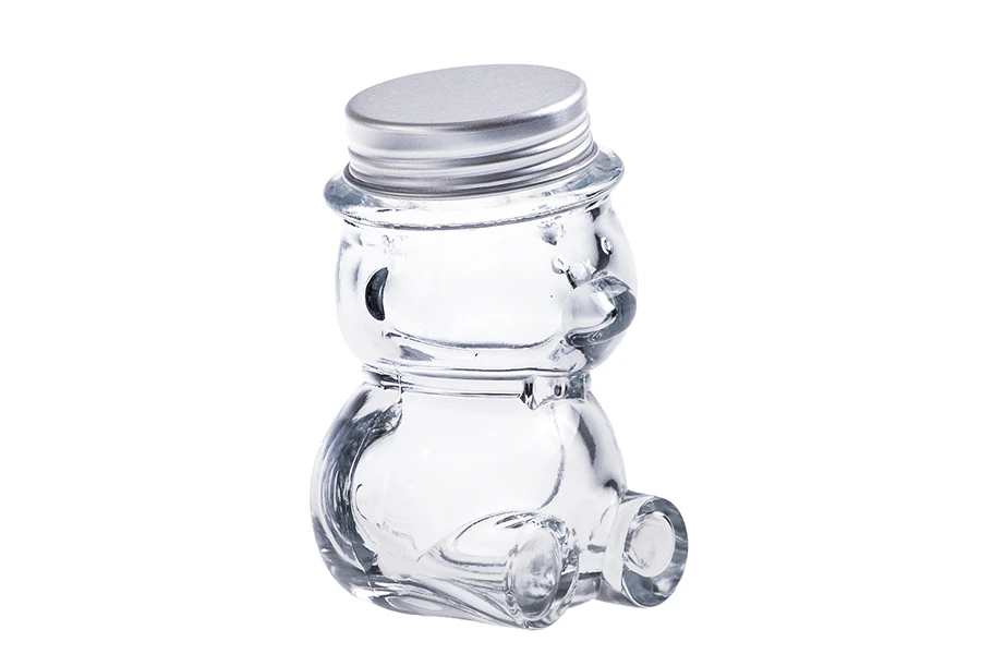 Staklena teglica u obliku medveda 80mL sa aluminijumskim zatvaračem u srebrnoj boji-grupa_slika