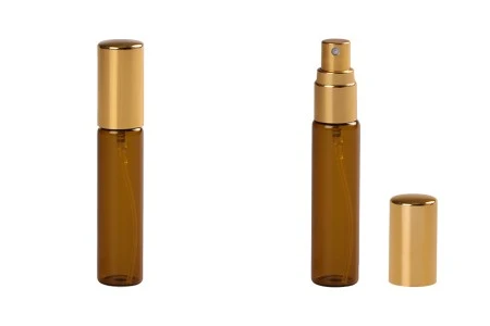 Staklena braon bočica 10mL za parfeme, sa sprejom i aluminijumskim zatvaračem - 6 kom-1