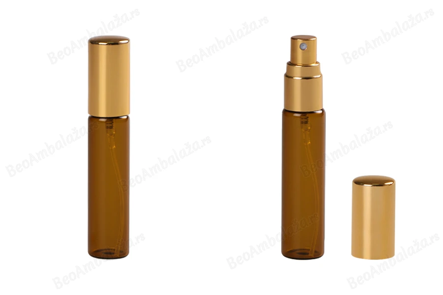 Staklena braon bočica 10mL za parfeme, sa sprejom i aluminijumskim zatvaračem - 6 kom-slika_proizvoda