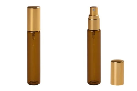 Staklena braon bočica 12mL za parfeme, sa sprejom i aluminijumskim zatvaračem - 6 kom-1