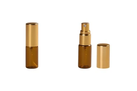Staklena braon bočica 5mL za parfeme, sa sprejom i aluminijumskim zatvaračem - 6 kom-1