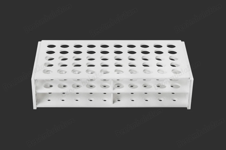 Plastični beli stalak 212x107x50 mm – 50 mesta (prečnik otvora 13 mm)-slika_proizvoda