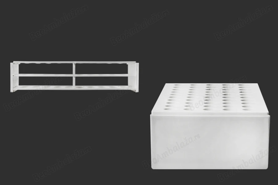 Plastični beli stalak 212x107x50 mm – 50 mesta (prečnik otvora 13 mm)-dimenzije_slike
