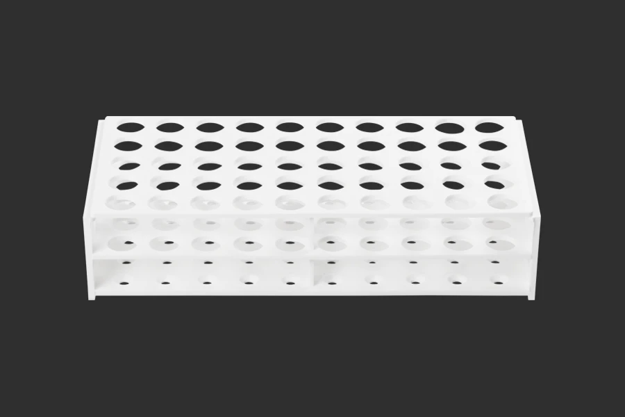 Plastični beli stalak 238x110x55 mm – 50 mesta (prečnik otvora 16 mm) Plastični beli stalak 238x110x55 mm – 50 mesta (prečnik otvora 16 mm)