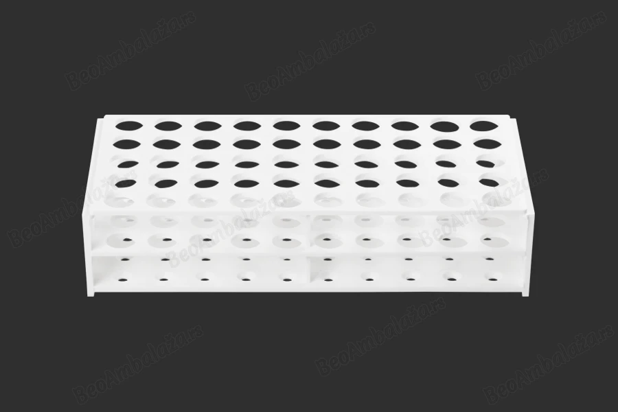 Plastični beli stalak 238x110x55 mm – 50 mesta (prečnik otvora 16 mm)-slika_proizvoda