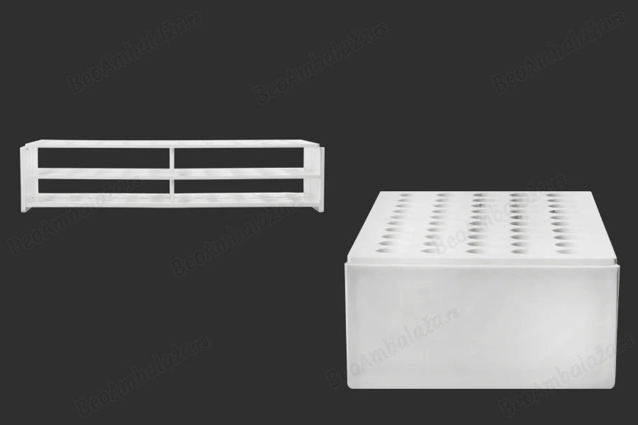 Plastični beli stalak 238x110x55 mm – 50 mesta (prečnik otvora 16 mm)-dimenzije_slike