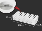 Plastični beli stalak 238x110x55 mm – 50 mesta (prečnik otvora 16 mm) Plastični beli stalak 238x110x55 mm – 50 mesta (prečnik otvora 16 mm)