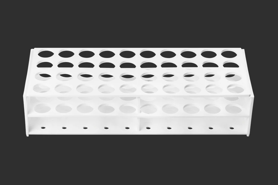 Plastični beli stalak 278x110x60 mm - 40 mesta (prečnik otvora 22 mm) Plastični beli stalak 278x110x60 mm - 40 mesta (prečnik otvora 22 mm)