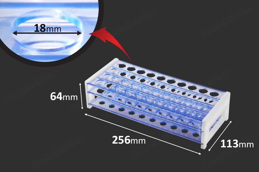 Plastični stalak 256x113x64 mm – 40 mesta (prečnik otvora 18 mm)-