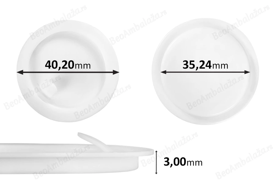 Plastični međupoklopac (PE) bele boje, visine 3 mm i prečnika 40,20 mm (mali prečnik: 35,24 mm) - 12 kom-slika_proizvoda
