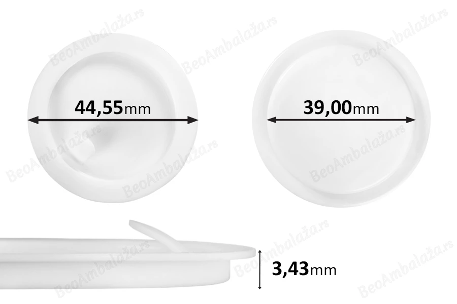 Plastični međupoklopac (PE) bele boje, visine 3,43 mm i prečnika 44,55 mm (mali prečnik: 39 mm) - 12 kom-slika_proizvoda