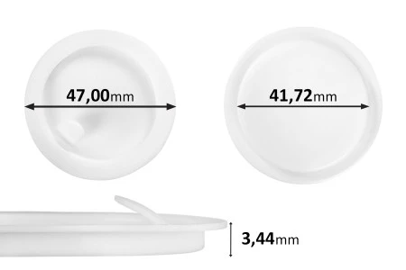 Plastični međupoklopac (PE) bele boje, visine 3,44 mm i prečnika 47 mm (mali prečnik: 41,72 mm) - 12 kom-1