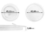 Plastični međupoklopac (PE) bele boje, visine 3,68 mm i prečnika 45,11 mm (mali prečnik: 42,60 mm) - 12 kom Plastični međupoklopac (PE) bele boje, visine 3,68 mm i prečnika 45,11 mm (mali prečnik: 42,60 mm) - 12 kom