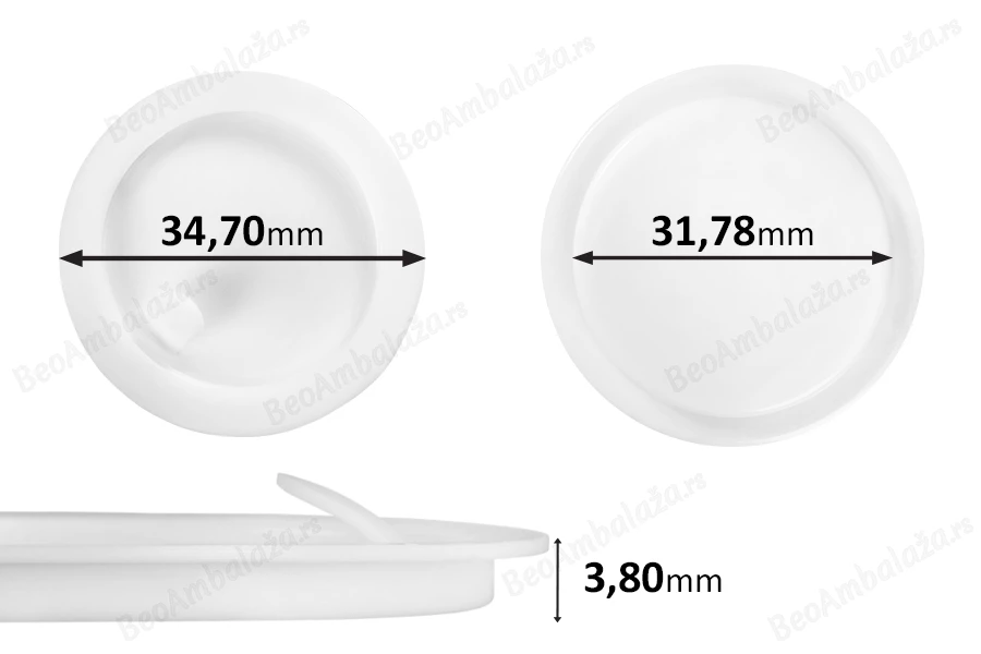 Plastični međupoklopac (PE) bele boje, visine 3,80 mm i prečnika 34,70 mm (mali prečnik: 31,78 mm) - 12 kom-slika_proizvoda