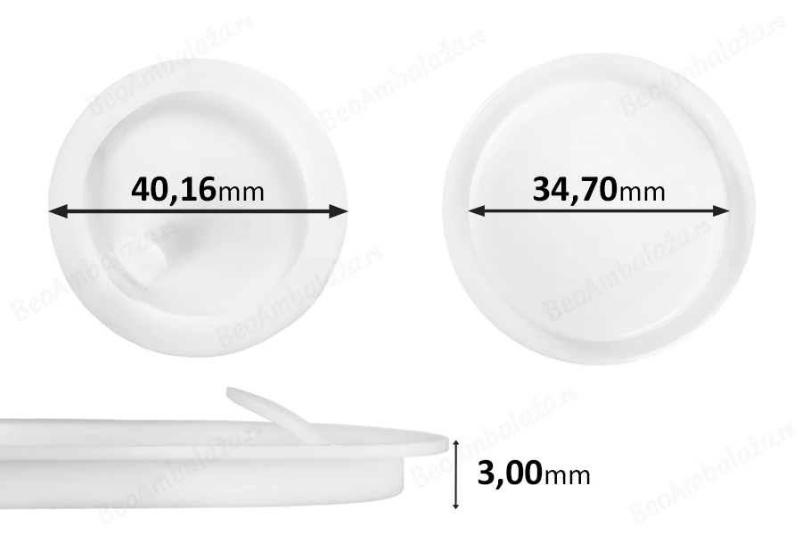 Plastični međupoklopac (PE) bele boje, visine 3 mm i prečnika 40,16 mm (mali prečnik: 34,70 mm) - 12 kom-slika_proizvoda
