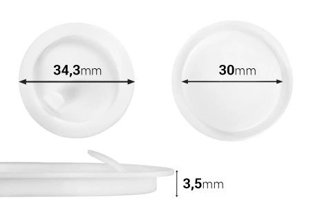 Plastični međupoklopac (PE) bele boje, visine 3,50 mm i prečnika 34,30 mm (mali prečnik: 30 mm) - 12 kom-1