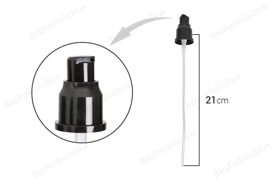 Plastična crna pumpica 20/410 za kreme sa providnim plastičnim zatvaračem-dimenzije_slike