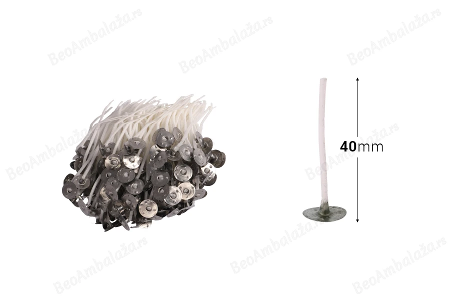 Pamučni voskirani fitilj dužine 40mm sa metalnom podlogom za sveće - 50 kom-dimenzije_slike
