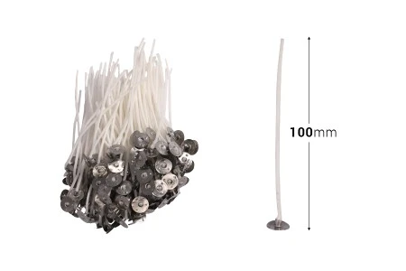 Pamučni voskirani fitilj dužine 100mm sa metalnom podlogom za sveće - 50 kom-2