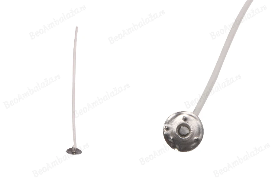 Pamučni voskirani fitilj dužine 100mm sa metalnom podlogom za sveće - 50 kom-slika_proizvoda