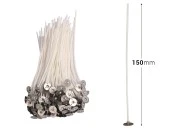 Pamučni voskirani fitilj dužine 150mm sa metalnom podlogom za sveće - 100 kom